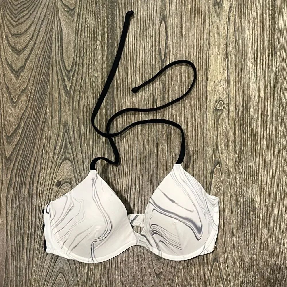 NWOT PINK Victoria’s Secret Swim Marble Bikini Top Triangle Halter White Size M